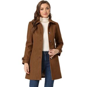 Winter Peter Pan Collar Mid-thigh A-line Single Breasted Pea Coat Dark Brown